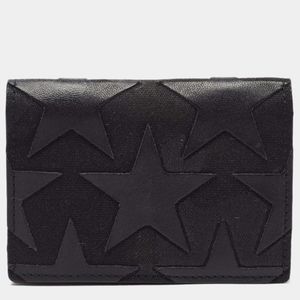 Valentino Black Leather Star Patch Flap Wallet